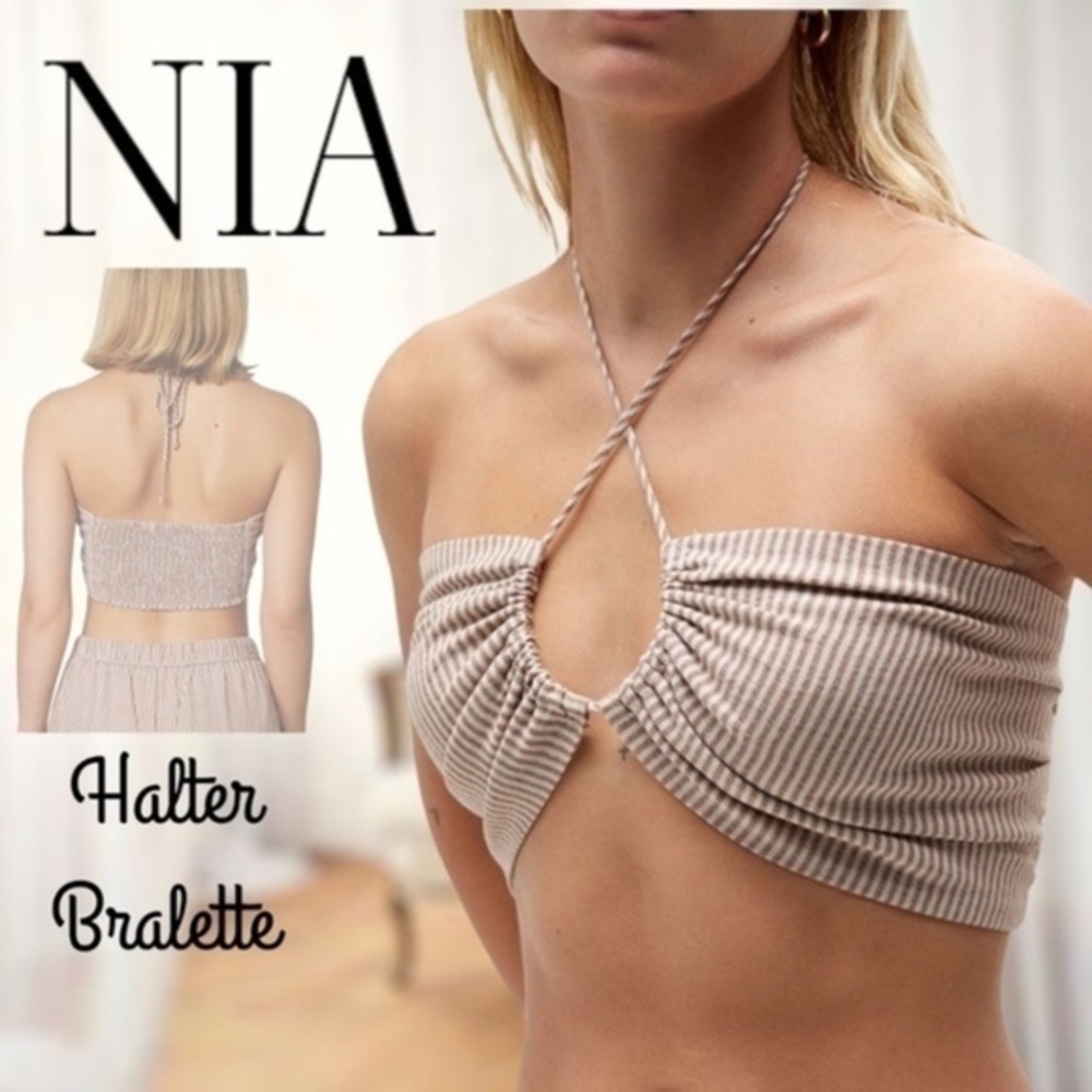NIA Versatile Yarn-Dyed Convertible/Adjustable Striped Halter Bralette NWT/Lg